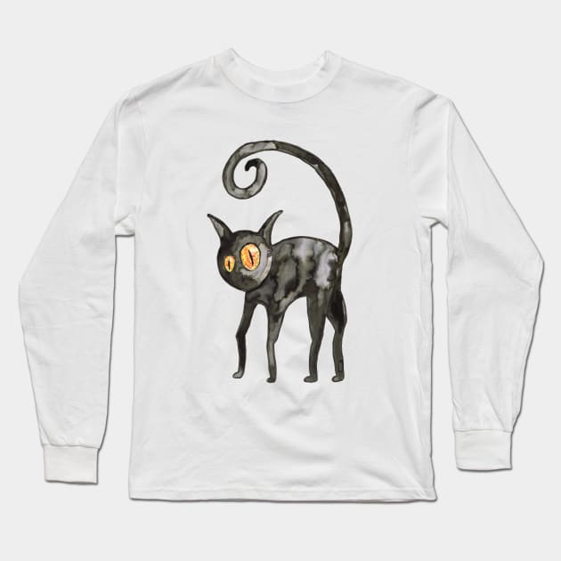 Black cat watercolor Long Sleeve T-Shirt by Bwiselizzy